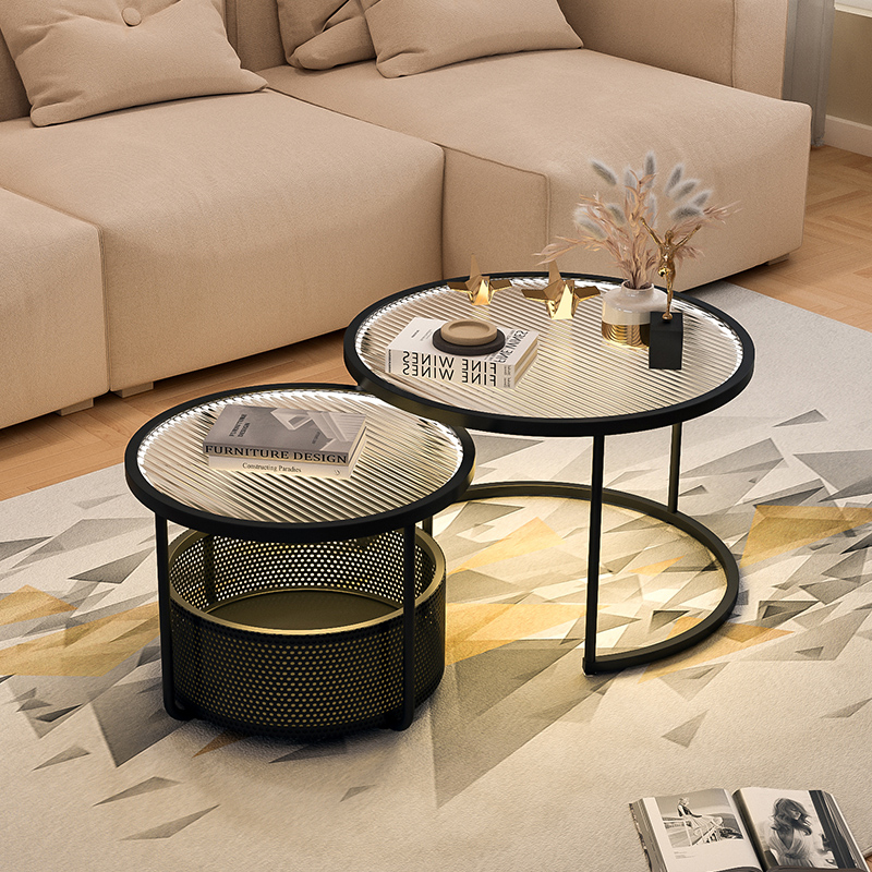 2023年新款茶几客厅家用小户型网红F轻奢简约现代钢化玻璃圆形桌