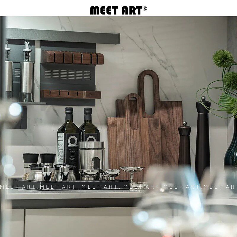 现代样板a间厨房摆件组合砧板餐板收纳柜调味罐家具展厅台面饰品