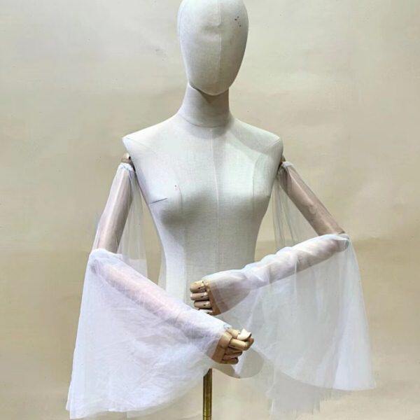 可拆卸手飘舞蹈假比赛服袖女士宽松网纱白色喇叭袖袖套遮手臂配饰