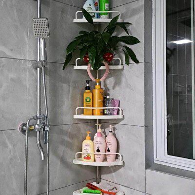 收纳天三角子卫生间厨房层架不锈钢地伸缩杆免打孔顶立浴室置物架