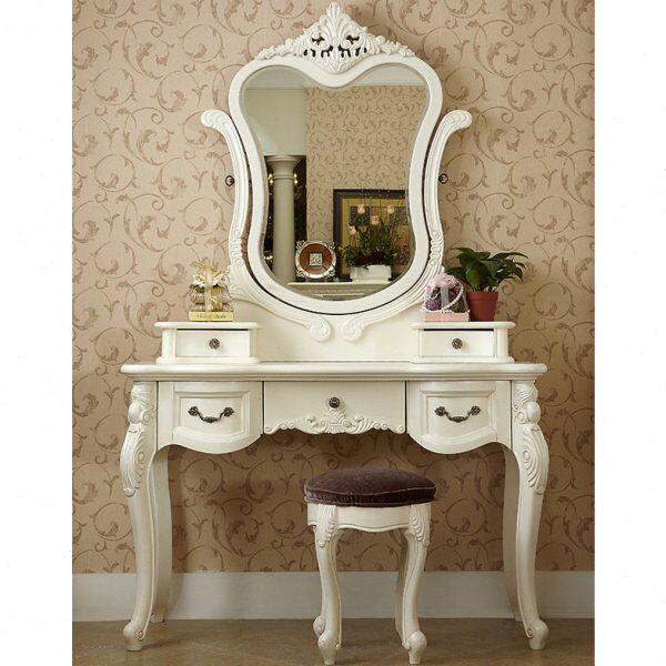 妆台风镜化妆桌欧式美式实木梳妆台凳简欧公主轻奢白色雕花组合