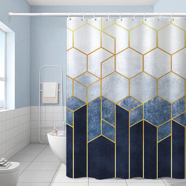 几何帘铅坠洗澡间拉加重隔断挂帘干湿分离大理石浴室帘子防水客