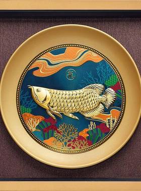 金龙鱼摆件会金箔客画乔搬迁新居家厅办公室公FS736563司开业新年