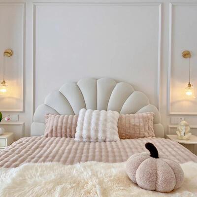 现代简约实松木床靠轻奢户型软包靠背小花法式复古79538床瓣布艺