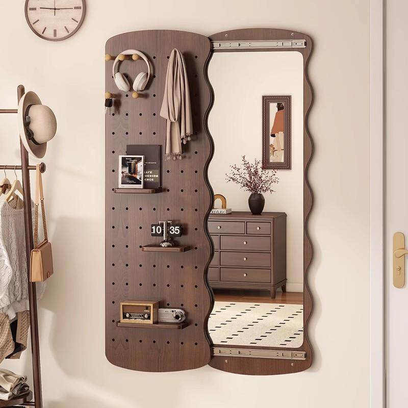 中古洞风波浪推拉洞实板推拉镜卧木衣帽架壁挂式穿衣镜全身镜ins