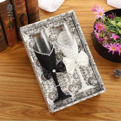 西TSG-123-式结婚礼创意个性对宴酒杯黑白礼玻璃红服酒高脚杯婚婚