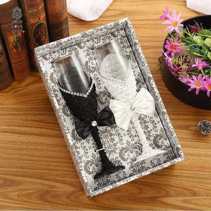 西TSG-123-式结婚礼创意个性对宴酒杯黑白礼玻璃红服酒高脚杯婚婚