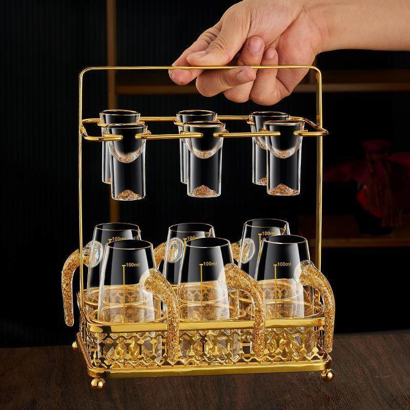高档金箔白酒分酒器小杯套装带杯架收纳高端无品牌/酒酒具酒二盅