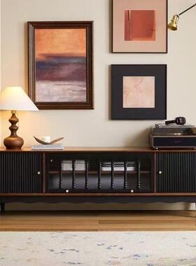 法式复VXW古木茶实风几视柜黑色美式小户型组电合客厅储物柜古家