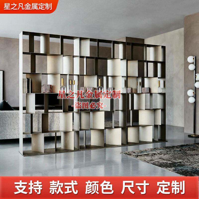 定制端奢不980锈钢展示架发光开放轻格书柜展金书属置物柜厅装饰