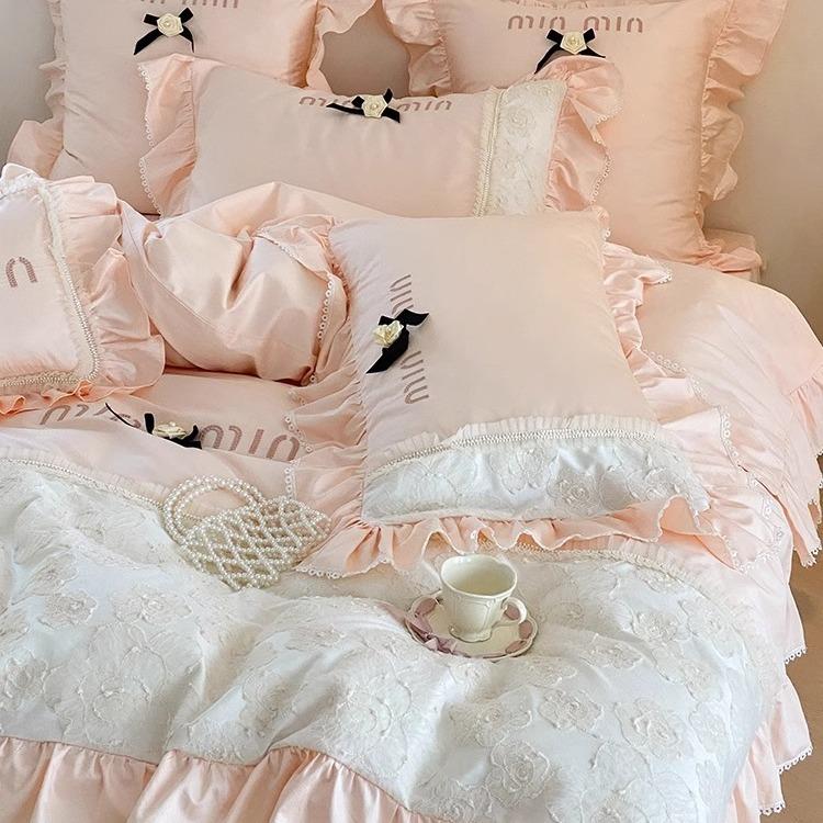 清新可爱少公风1长主00支绒棉YLS-2024四件套纯棉贡缎女被套全棉