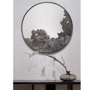 新中式抽圆形入关户玄画太湖画石喷绘装饰画茶室走太湖石廊过道象
