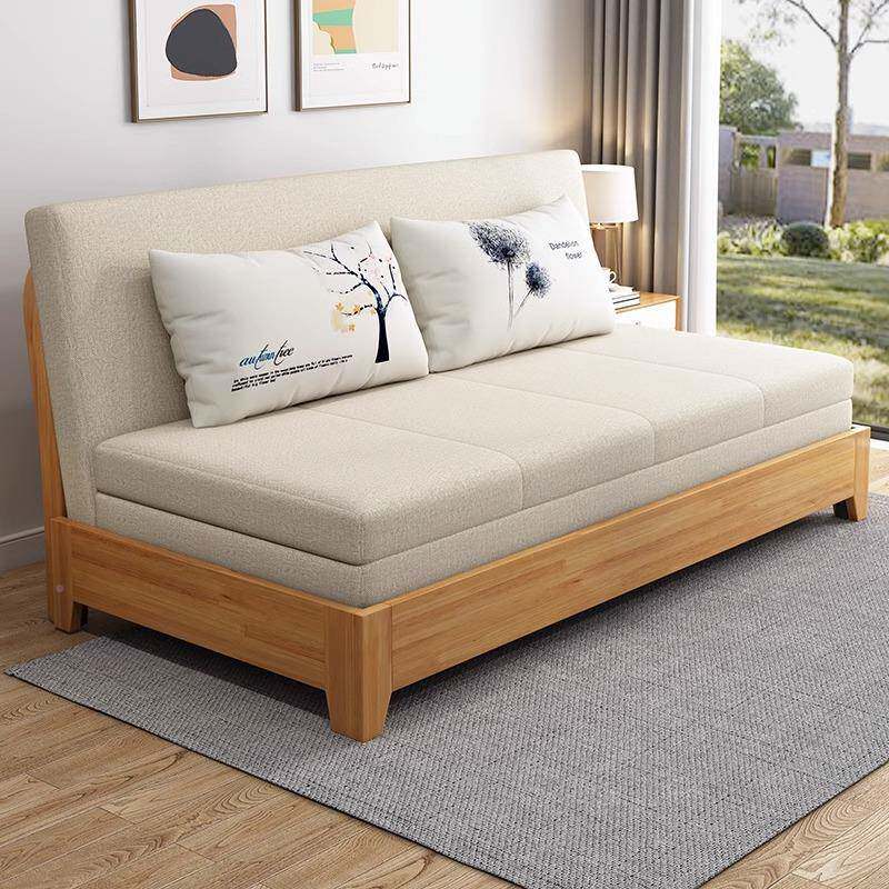 实木发床多功能无品牌/折叠两用小型棉麻布艺沙沙发床储办公室双