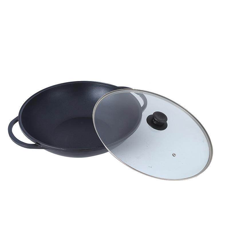 新铝压铸锅双耳炒礼品刻字不粘锅款炒菜003厨房通用锅具平锅底锅