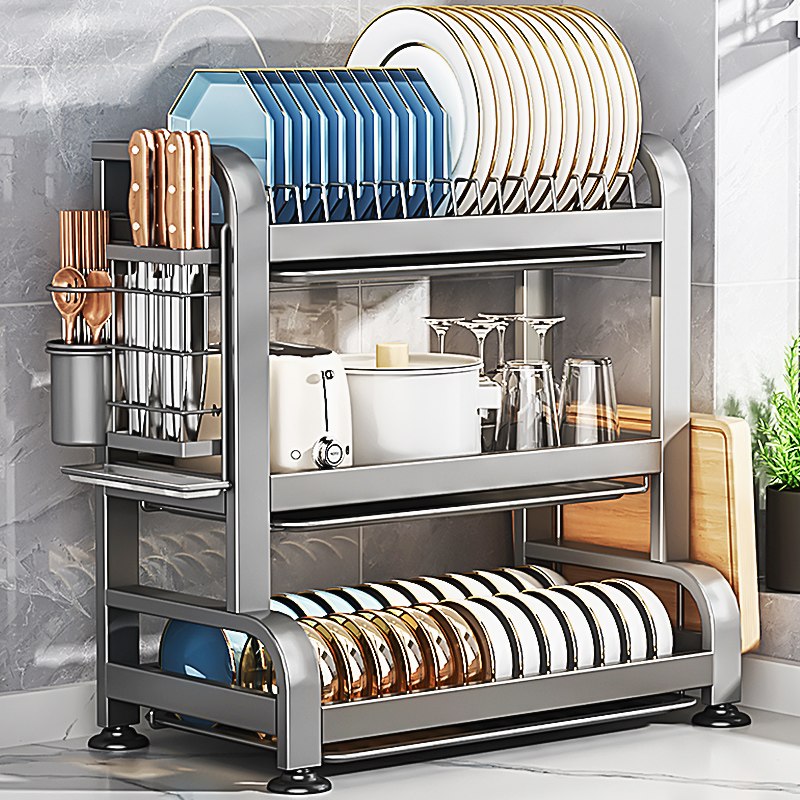 不锈钢厨房碗盘置物架家用放碗碟碗筷多功能碗架沥水架碗盘柜收纳