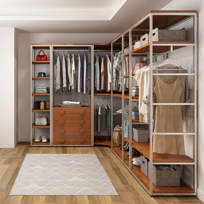 纯实木衣柜新款2025爆款卧室家用衣橱金属铁艺钢架结构定制衣帽间