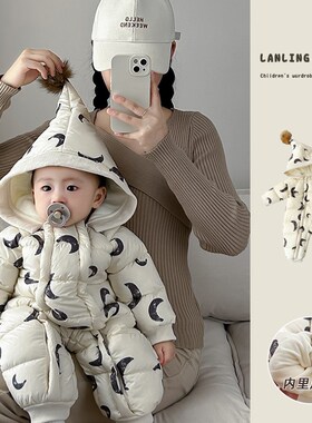 新生宝宝冬装加厚保暖连体棉衣新款男女宝宝连R帽哈衣外出棉服洋