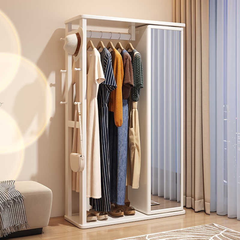 旋转穿衣镜挂衣架一体落地卧室实木家用置物架收纳衣帽架带全身镜