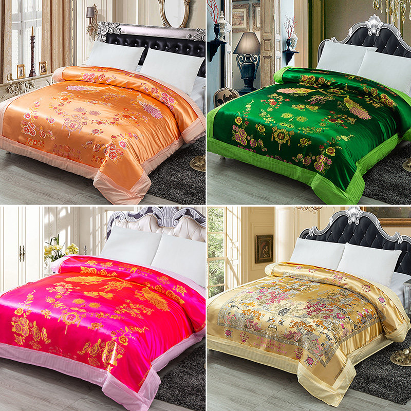 杭州丝绸织锦缎婚庆被套大红绿软锻被面绸缎被罩结婚喜被龙凤百子