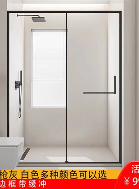 一字型推拉门浴屏白色淋浴房干湿分离卫生间浴室隔断玻Z璃移门推