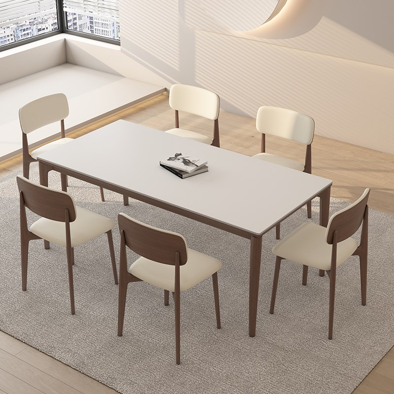 胡桃木德利丰岩板餐桌家用小户型原木中古奶油风高端实木吃饭桌子