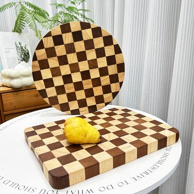 棋盘格菜板 厨房案板家用实木砧板不规则拼接花纹