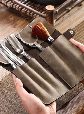 黑檀茶滑道六君26073子套装防不锈茶夹养壶件笔勺刀茶道零钢配泡