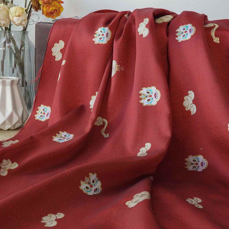 经典暗红金丝童装马甲提花布料秋冬虎喜新DX4156-2年服老色织庆半