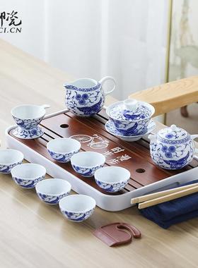 聚可8646御具瓷蝶舞青韵青花瓷功夫茶套装15套/箱厂家现货制logo