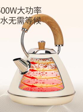 木电纹热烧水壶1L电水30壶4不锈685钢烧小水壶自动断电高颜值家电