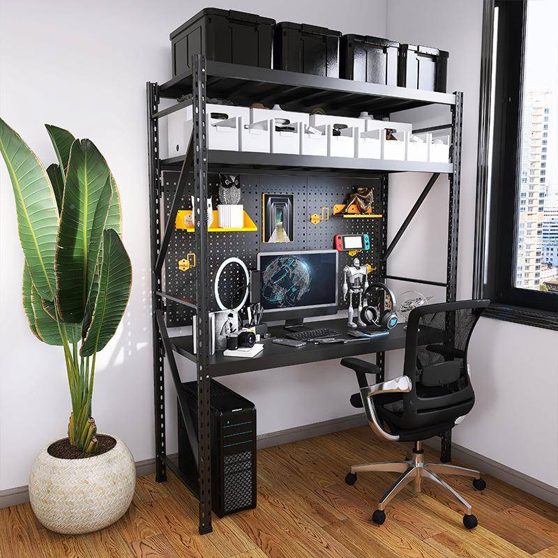 【峰阳架】黑色洞书桌电板脑货桌组合落855地收纳书柜洞学生一体