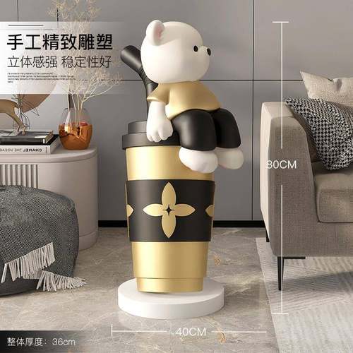 潮玩熊大型落地摆件网红奶茶铺业开装饰品乔客厅玄zls20240关店雕