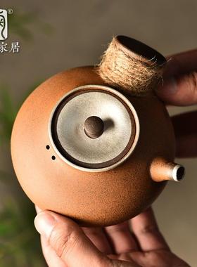 迷原矿粗瓷陶侧把壶描银茶壶CEW大容量泡茶具陶老岩泥陶单壶绑防