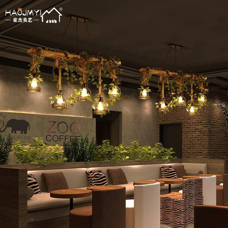 创意个性花店植装饰绿吊工灯卡美式复古火锅店座收银台630业风麻