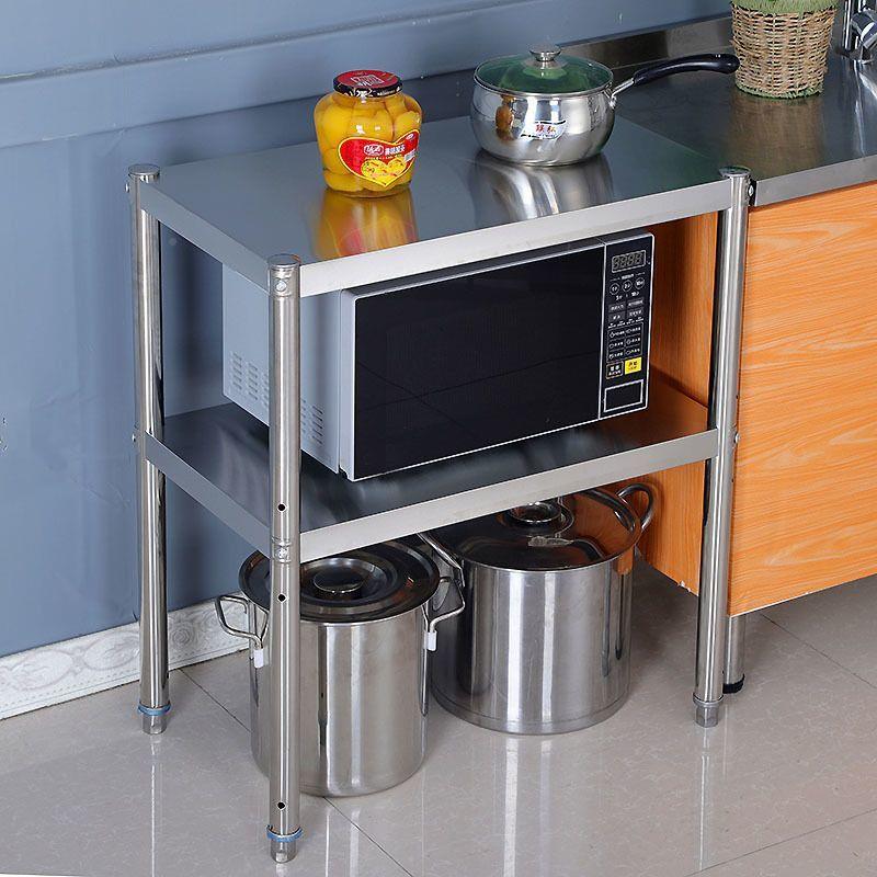 多层落厨地房置物架不锈钢架RAE微波炉架台面收纳架三箱层烤架放