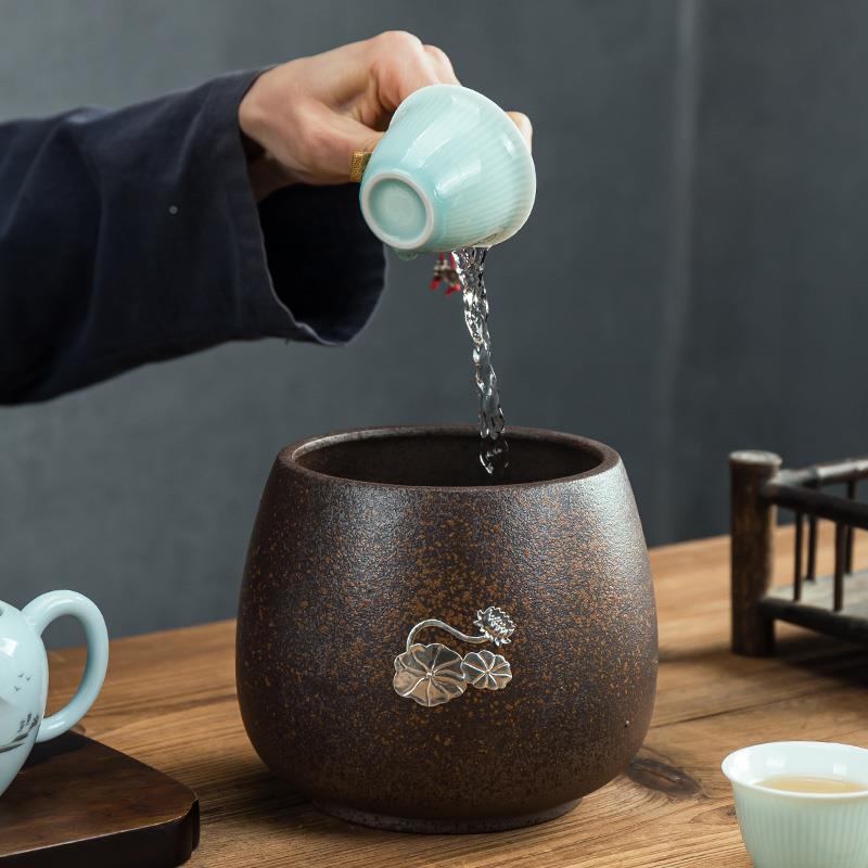 茶古渣缸建水家用复陶瓷茶洗废缸水茶水盂茶JYB具配件陶茶缸粗废