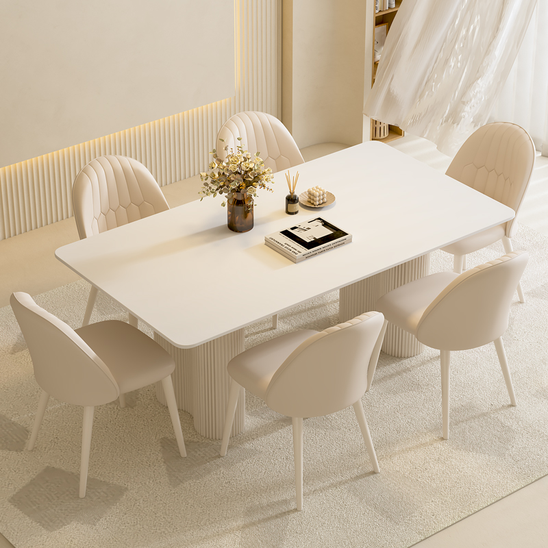 奶油风纯白岩g板餐桌家用小户型现代简约轻奢网红长方形餐桌椅组