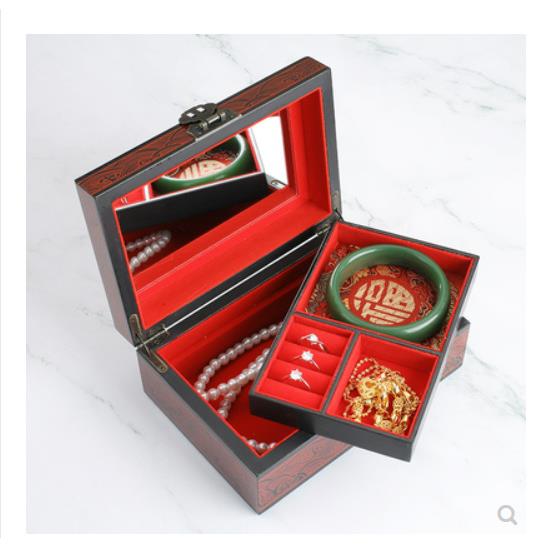 新中品式木宝TIO制首饰盒古风推光漆器妆盒复古奁珠饰收纳盒结婚