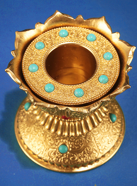 纯铜手摇转d筒桶底座莲花底座莲台黄铜转筒底座莲花座子孔径3.7cm