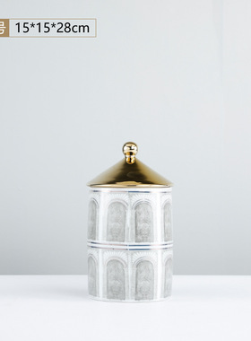 客厅电视a柜玄关陶瓷水墨建筑图案储物罐欧式样板房售楼处软装饰