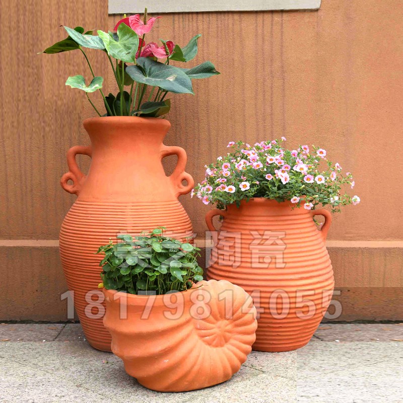 户外落地栽花瓶大陶缸中式螺纹花盆F海螺造型陶罐花园装饰景观摆