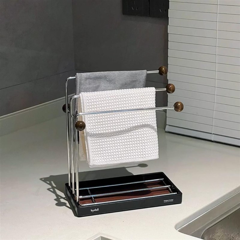 简约多功能铁艺厨房抹布架免打孔沥水架洗碗布毛.巾收纳挂架