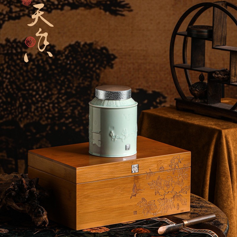 竹盒茶叶包装盒陶瓷空礼盒红茶绿F茶I白茶散茶通用礼盒定制空盒
