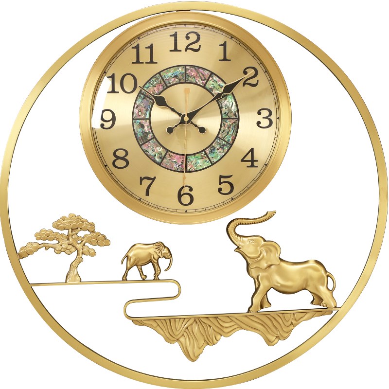 圆形新中式黄铜挂钟客厅家用钟表挂墙表现代轻奢简U约壁钟高档时