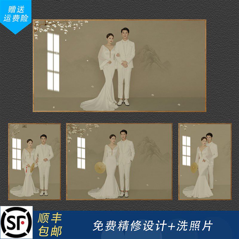 婚纱照放大挂墙大尺m寸结婚照48寸床头实木相框定制水晶全家福组