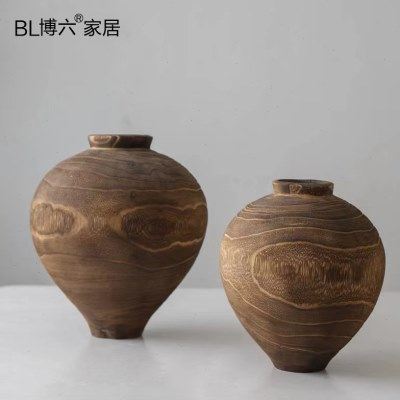 现代侘寂风新中式实木花瓶电视柜家居怀旧复古餐桌干花器软装饰品,家居饰品,花瓶,淘宝优惠券,粉丝福利购,淘宝优惠卷