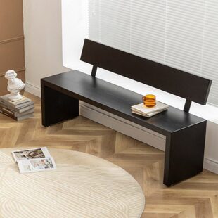 椅进门风带木长板凳餐桌凳长条凳家用客厅卧室床尾凳实木靠背侘寂