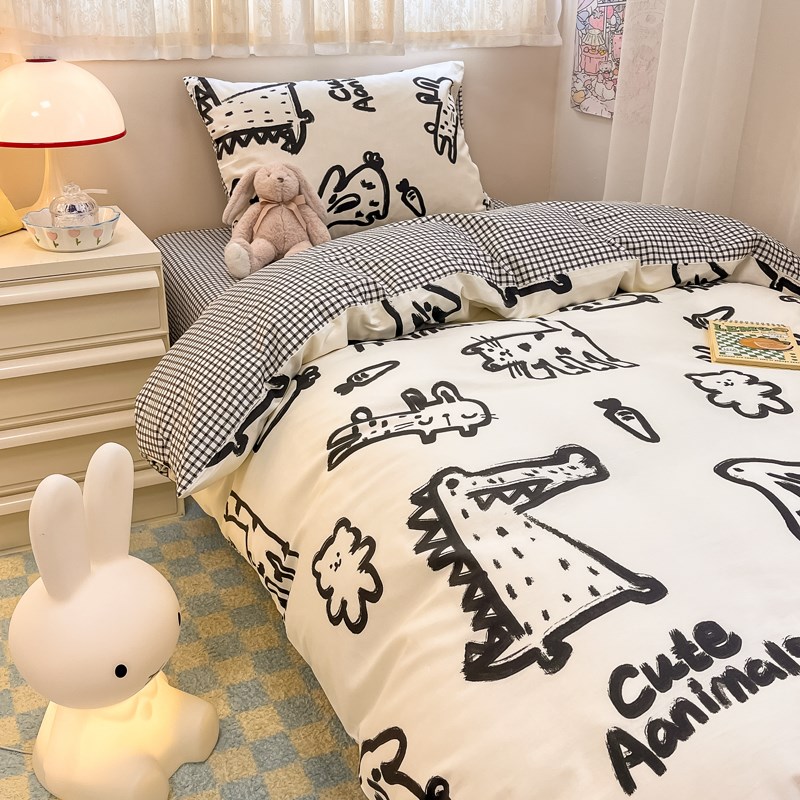 开学全棉b简约学生宿舍三件套13372全棉四件套学生卡通动漫套件JY