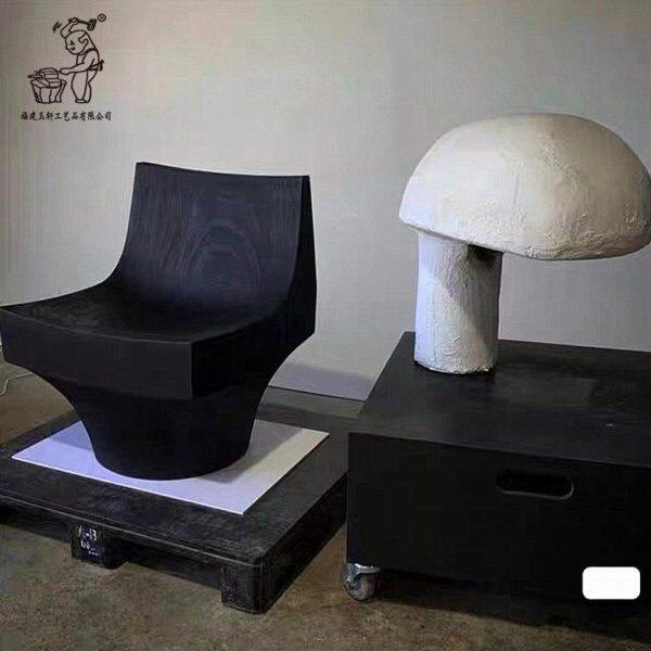 墩碳坐餐椅装饰摆件休闲靠背椅轩化黑风实木原木凳玉凳子艺术侘寂