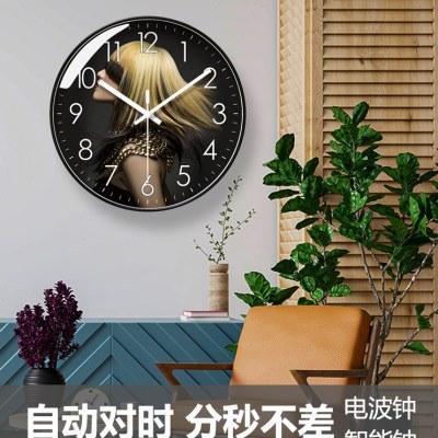 自动对时电波钟6242美发时钟会所静音挂表发廊挂钟客厅钟表挂墙